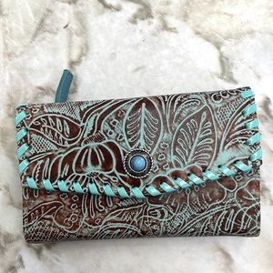 Leather Tooled Myra Wallet with Turquoise conch